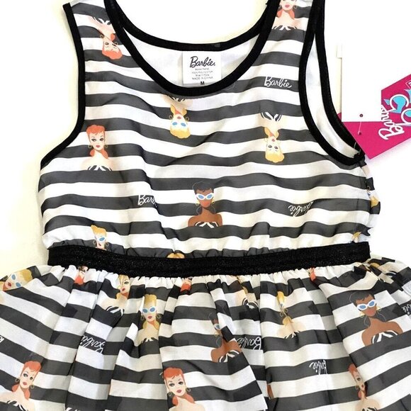 Target Girls' Barbie Retro Character Chiffon Dress White/Black Sleeveless Size M - Picture 3 of 7
